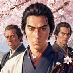 a samurai in sakura, greg rutkowski, edward robert hughes, tony sart, detailed face