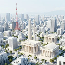 a photograph of modern Tokyo transformed into an ancient Greek metropolis