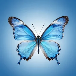 photo of a butterfly made of water with wings made of a splash of water blue gradient background, 8 k 8 5 mm f 1. 4, studio lighting