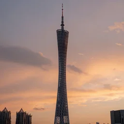 the first 1 mile tall tower, portrait format, 18mm lens, architectural photography, stunning volumetric light sunset