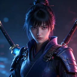 cyber samurai portrait, high detail, volumetric lightning, featured on artstation, by brian sum