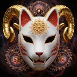 3 d god fractal close - up frontal portrait with ram golden hollow mandala wired mandelbulb skull. beautiful mandelbrot intricately detailed japanese fractal kitsune mask and clasical mandelbulb, nebula,, creature, mandelbulb, fractal, artwork by tooth wu and wlop and beeple and greg rutkowski