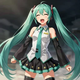 Hatsune Miku screaming, trending on pixiv