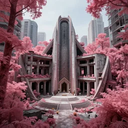 a beautiful photorealistic highly detailed urbex nature city industrial architecture unfinished building ceremonial chamber building by buckminster fuller, san andreas myst infrared forest cyberpunk reclaimed by nature tron, archdaily, wallpaper, highly detailed, trending on artstation.