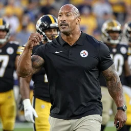 Dwayne Johnson as head football coach of the Pittsburgh Steeelers