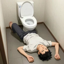 An old man falls on the floor in the toilet in the style of junji ito manga, Digital Art, Trending on Artstation