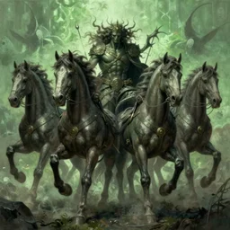concept art by artgerm, pestilence of the four horsemen of the apocalypse, soft green natural light, intricate, horse war, highly detailed dark art, digital painting, artstation, concept art, smooth, sharp focus, illustration, art by greg rutkowski and luis rollo and uang guangjian and gil elvgren, symmetry!