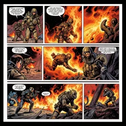 no border 3 panel graphic novel layout the fiery cryogenic tears of hyperspace loneliness small unit tactics behind enemy lines littoral combat photorealistic graphic novel layout by syd mead michael komarck, greg rutkowski, victo ngai, artgerm, willem claesz heda and j. dickenson roger deakins john seale syd mead