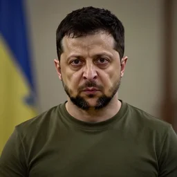 Volodymyr Zelenskiy as The American Psycho, sweating profusely, staring intensely
