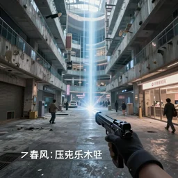 a surrealistic first person shooter game trailer on a abandoned cyberpunk shopping mall, cinematic lightning, ray tracing, unreal engine, photorealistic fps game concept art, detailed, dark, moody, foggy