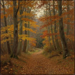 victorian painting of a autumn forest