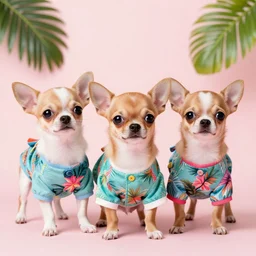 small chihuahua puppies with beautiful and tropical clothes, digital art