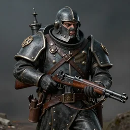detailed vintage photo of a ww 1 heavily armored dwarven soldier holding a double barreled. 5 0 bmg rifle in the style of dark fantasy art trending on artstation deviantart pinterest detailed high resolution hd 8 k