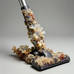 realistic product photo of a vacuum covered in shriveling dead semi - translucent iridescent coral reef, emitting aura, 1 9 6 0, life magazine photo, natural colors, metropolitan museum, kodak, 8 k, very detailed, high resolution, product photo,