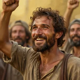 oil matte painting, closeup portrait of peasants men cheering, beautiful cinematic light deep focus, elegant, digital painting, smooth, sharp focus, golden ratio, dramatic illumination, ultra realistic, 4 k, art by greg rutkowski wlop rossdraws