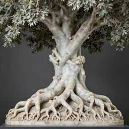 a stunning and hyperdetailed tree with intricate roots made of marble sculpted by canova