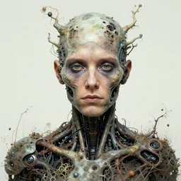 cyborg portrait, organic overgrowth, jean giraud, andre shulze