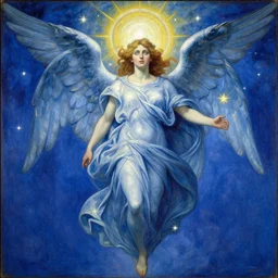 ( lost from those archangelic thrones that star, fadeless and fixed, heaven's light of azure bliss ; forbanned of all his splendor and depressed beyond the birth of the first sun, and lower than the last star's decline, i still endure ) in the style of jean delville, max klinger ( 1 8 5 7 - 1 9 2 0 ), symbolist painting, oil on canvas, 4 k resolution