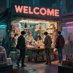 2 k, 4 k, volumetric, focus on objects, masterpiece, beautiful highly detailed postmodern cyberpunk art bazaar, miscellaneous art shoppe stall, interior of cyberpunk bazaar, cinematic moody colors, welcome, to the shop, realistic shaded lighting poster by ilya kuvshinov, magali villeneuve, artgerm, jeremy lipkin and michael garmash, liminal space market