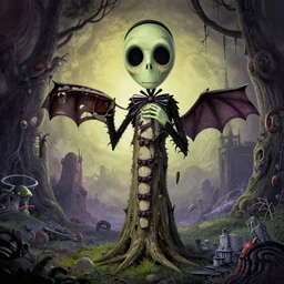 detailed digital art of precolombine totem by tim burton inspired