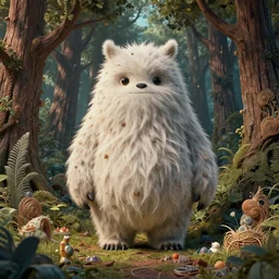 a fluffy monster in the forest:: by Martine Johanna and Simon Stålenhag and Chie Yoshii and Casey Weldon and Guillermo del toro :: ornate, dynamic, particulate, intricate, elegant, highly detailed, centered, artstation, smooth, sharp focus, octane render, 3d