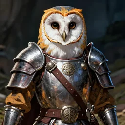 portrait of a barn owl warrior wearing an armor by Takeshi Obata