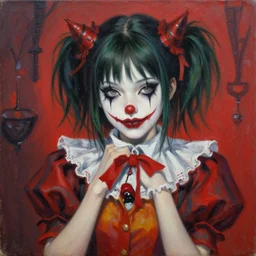 beautiful! aesthetically pleasing! portrait of an anime goth clowngirl, painted by ilya kuvshinov!!! and zdzislaw beksinski