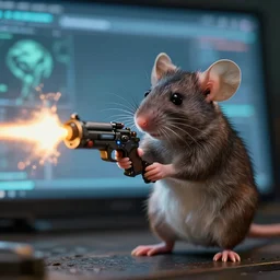 portrait of small bipedal mouse!! character shooting firing alien fantasy gun at screen, cinematic, portrait, macro, from the new science fiction movie, 8 k, f 1. 8!!!
