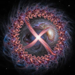 mandelbrot set fractal spiral crossed with the phantom galaxy image taken by the james webb space telescope, simulated digital art