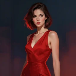 beautiful android girl in red dress from Blade Runner 2049 movie (2017), digital painting, cinematic, illustration, art by mr.meowy on deviantart