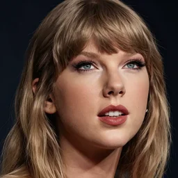 a front - faced clear close - up studio portrait of taylor swift with eyes looking to the right, dramatic cinematic lighting, trending on artstation, fine details, 8 k, highly detailed, beautifully composed