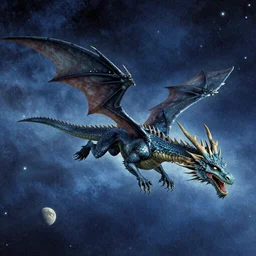 a dragon flying in outer space, Dan Seagrave art