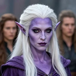 head and shoulders portrait of a purple - skinned, white - haired drow wizard portrayed by young jessica alba, d & d, fantasy, luis royo, magali villeneuve, donato giancola, wlop, krenz cushart