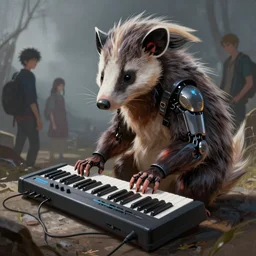a beautiful digital painting of a humanoid cyberpunk opossum playing a keytar, loftis, cory behance hd by jesper ejsing, by rhads, makoto shinkai andb lois van baarle, ilya kuvshinov, rossdraws global illumination