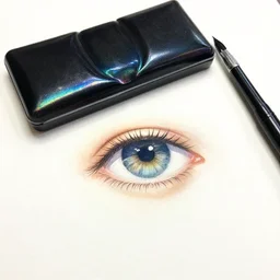 a watercolour pen light of a black iridescent box with an eye, vivid, painterly, ethereal, chiaroscuro, thick brushstrokes, ominous by alberto burri, tachisme, purple, black, iridescence colors, iridescent neon, gradient iridescence colors