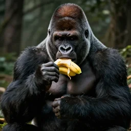 big black man with gorilla body eating bananas in the hood, 8k resolution, full HD, cinematic lighting, award winning, anatomically correct