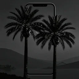 two colombian wax palms, minimalist, dark japanese art, emo goth, phone wallpaper