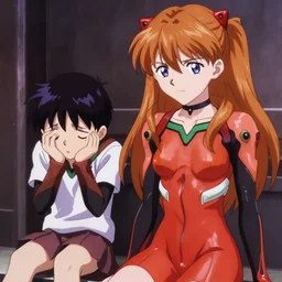 asuka langley soryu disappointed at little shinji ikari!, asuka wearing a german outfit, shinji being embarrassed, neon genesis evangelion scene, anime scene, condescending, anime, anime girl, ambient lighting, cel shading, beautiful, trending digital art