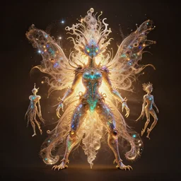 iridescent creature, backlit, warm tones, bioluminescent : by michal karcz, daniel merriam, victo ngai and guillermo del toro : ornate, dynamic, particulate, intricate, elegant, highly detailed, centered, artstation, smooth, sharp focus, octane render