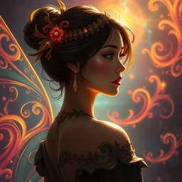 side profile centered painted portrait, andy liu as golden fairy, d & d, gloomhaven, matte painting concept art, art nouveau, beautifully backlit, swirly vibrant color lines, fantastically gaudy, aesthetic octane render, 8 k hd resolution, by ilya kuvshinov and cushart krentz and gilleard james