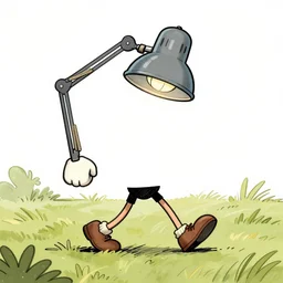 cartoon drawing of a slack - jawed desk lamp walking on two legs through a field, digital ink art, hi - res 4 k