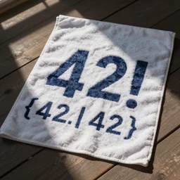 a towel with the number!! 4 2!! 4 2, { 4 2 } [ 4 2 ] written on it,!! forty two!!