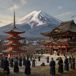 suffering, classical, by fernando botero, by ambrosius benson, realistic, zoomed out, epic composition, discovering japan, ceremony, temple, dojo, mountain fuji