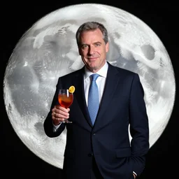 nicolas sarkozy on the moon with a cocktail