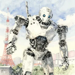 a broken robot fixing itself, anime, pencil lines, light watercolour painting, pale sky, beautiful artwork, anime screenshot, tokyo