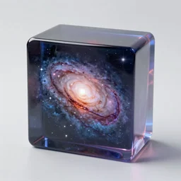 a galaxy inside a resin cube, realistic digital art