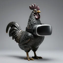 a portrait of monumental rooster antique statue in shape of creative, vr helmet, black rock statue material, nhl logo, studio light, hasselblad photo, 8 k resolution, digital art