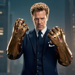 doctor manhattan holding the infinity gauntlet, cinematic