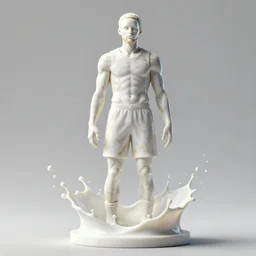 a statue made of white marble with gold veins, of steph curry splashed with milk, transhumanism, full body shot, perfect symmetrical body, perfect symmetrical face, hyper realistic, hyper detailed, by johannen voss, by peter kemp, by monia merlo, by michelangelo, by ernst haeckel, by alex grey, octane render, blender, 8 k