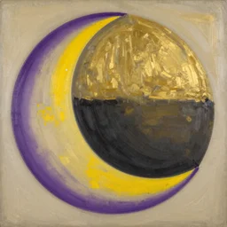 abstract half moon in purple, yellow, gold, beige, black, painted by Mark Rothko, Franz Kline, Helen Frankenthaler, Pat Steir and Hilma af Klint, abstract painting, color field painting. 8k, extreme detail, intricate detail, masterpiece